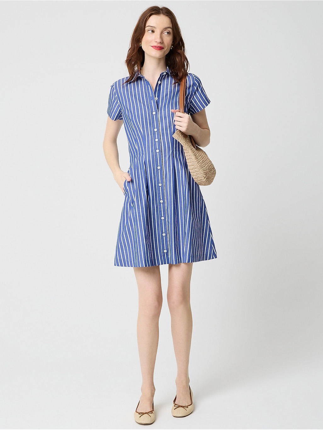J.Crew Striped Poplin Pleated Shirt-Dress Size 10 Nwt
